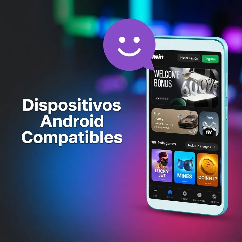 Lista de smartphones Android compatibles con la app 1win en Perú, incluyendo Samsung, Xiaomi y Motorola