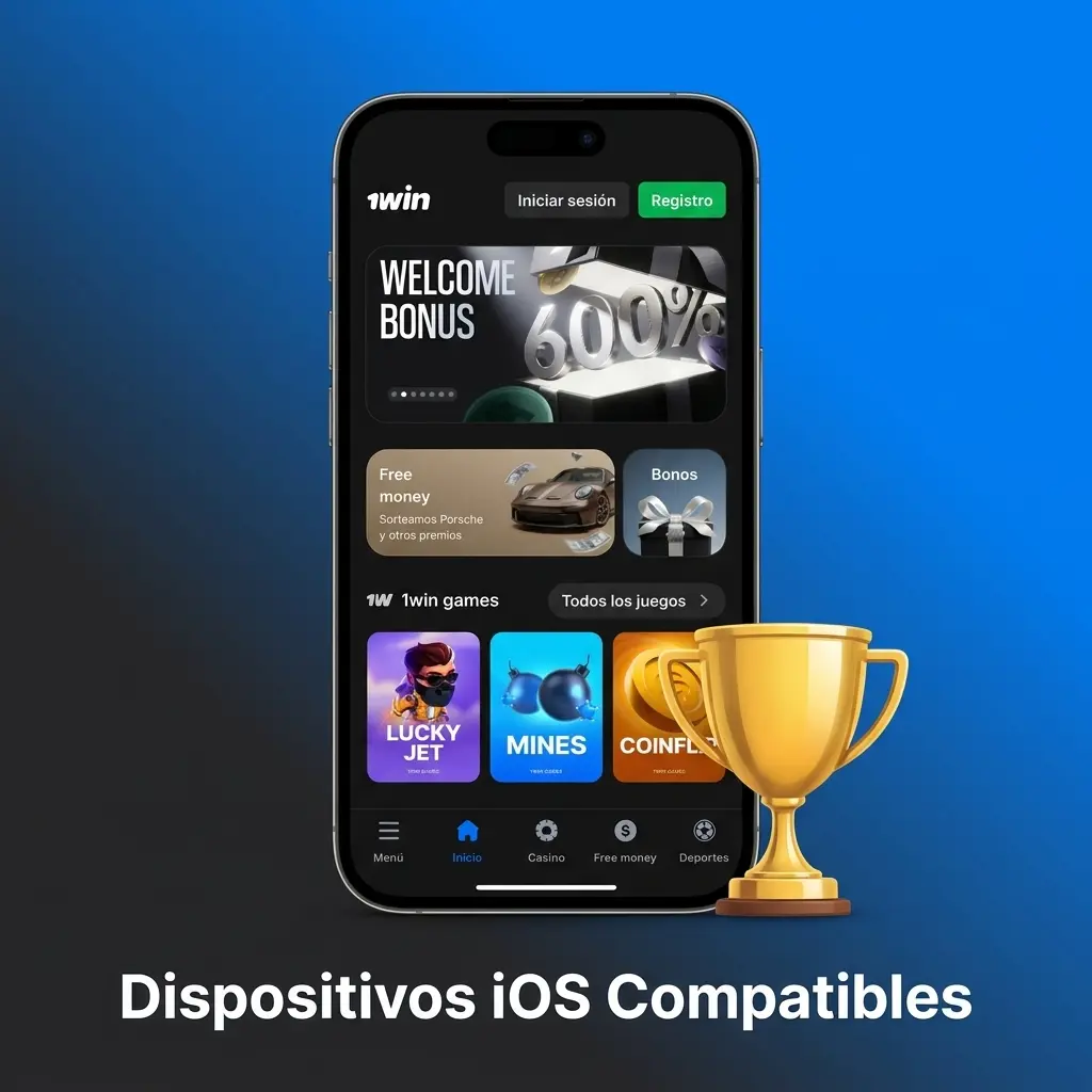 Lista de dispositivos iOS compatibles con la app 1win, incluyendo iPhone X al 15 y iPad Air y Pro