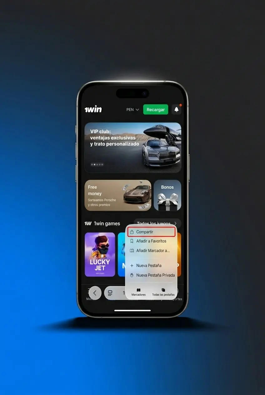 Guía visual de 4 pasos para descargar e instalar la app 1win en iPhone o iPad desde el App Store
