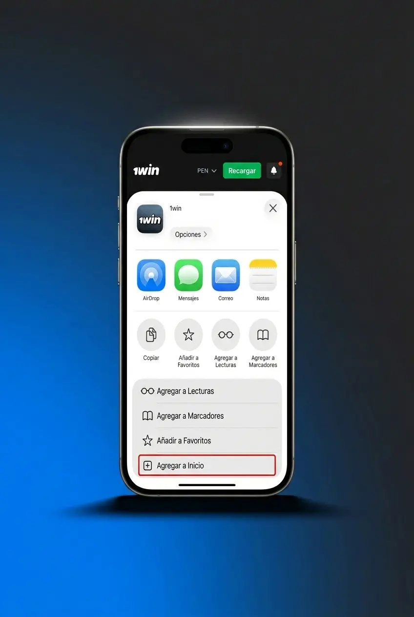 Guía visual de 4 pasos para descargar la app 1win en iOS desde el App Store en iPhone o iPad