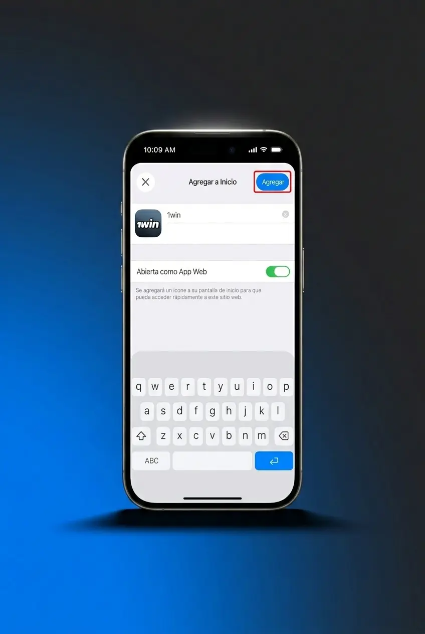 Guía visual de 4 pasos para descargar la app 1win en iOS desde el App Store en iPhone o iPad