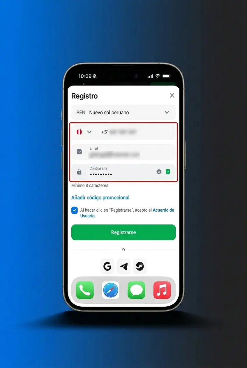 Pasos para registrarse en la aplicación 1win desde el móvil en Perú, proceso en 4 etapas simples