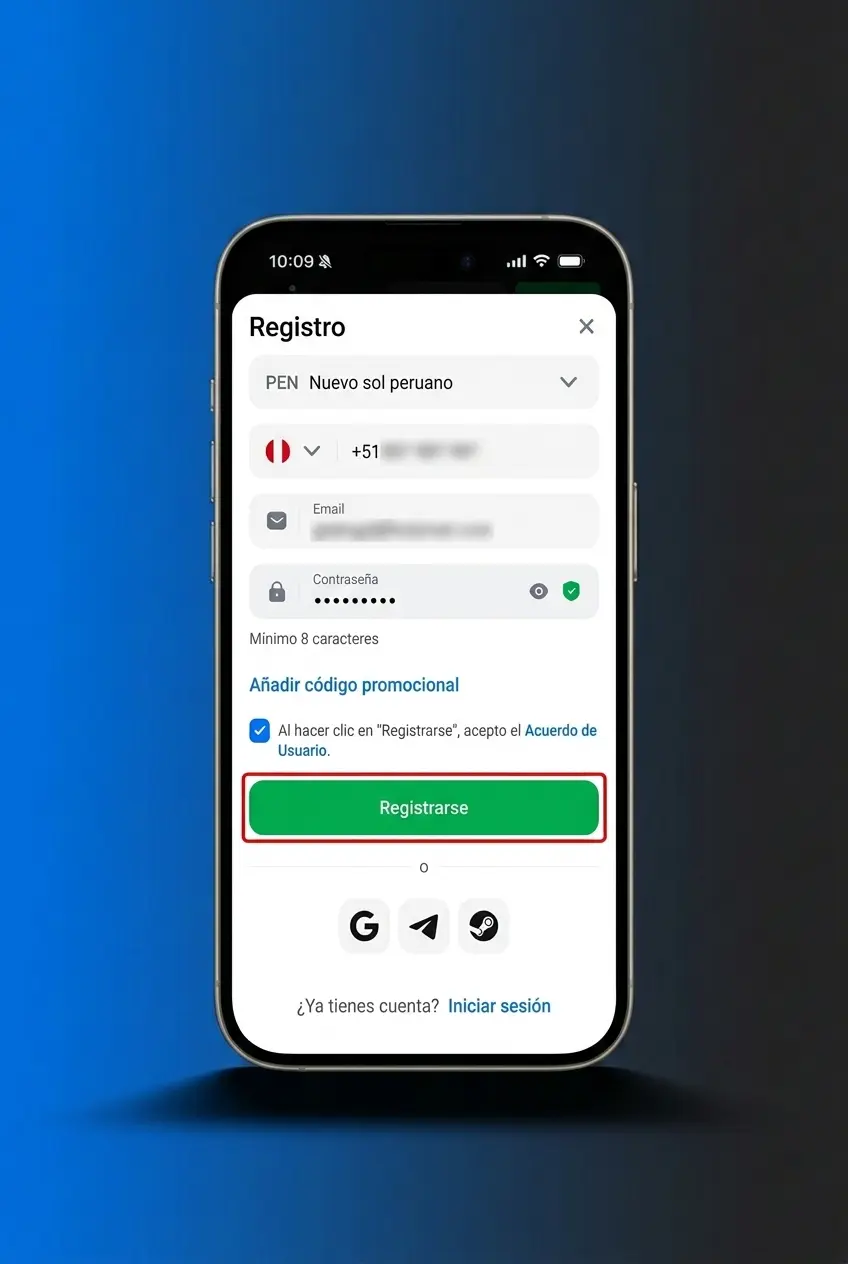 Pasos para registrarse en la aplicación 1win desde el móvil en Perú, proceso en 4 etapas simples